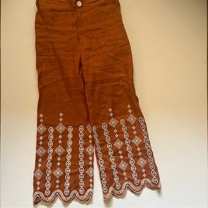 Johnny Was Reina Linen Burnt Orange Eyelet Wide Leg Crop Pant size S